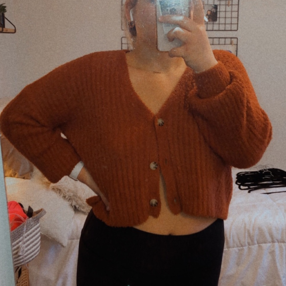 Cropped button up sweater cardigan